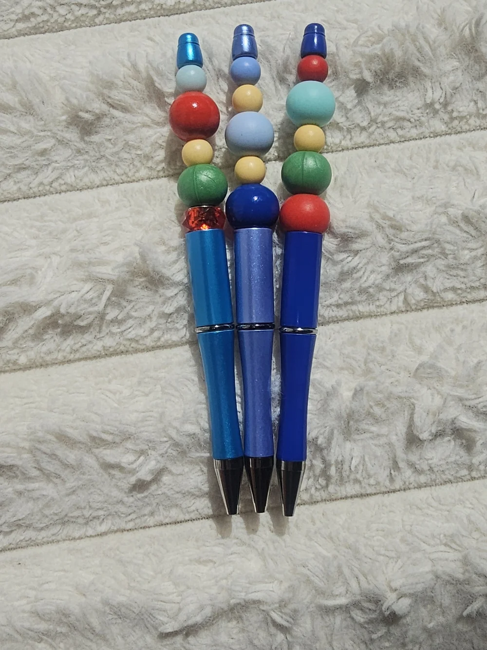 3 Beaded Ballpoint Pen Set - Blue Multicolor